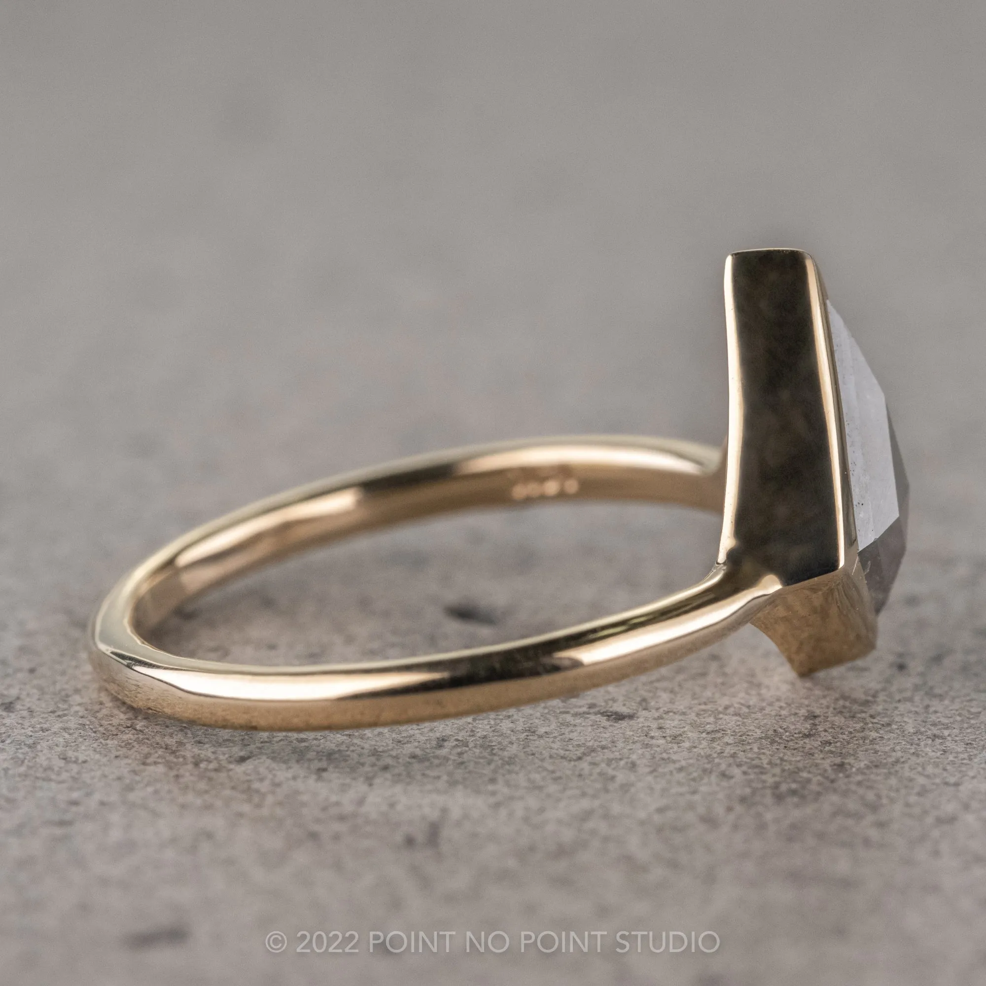 1.53 Carat Salt and Pepper Kite Diamond Engagement Ring, Bezel Jane Setting, 14k Yellow Gold