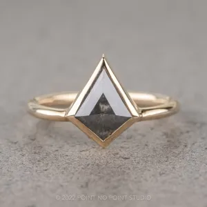 1.53 Carat Salt and Pepper Kite Diamond Engagement Ring, Bezel Jane Setting, 14k Yellow Gold