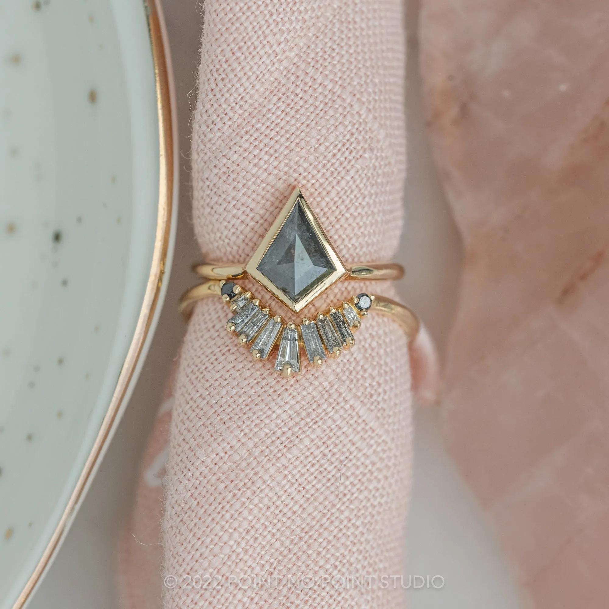 1.53 Carat Salt and Pepper Kite Diamond Engagement Ring, Bezel Jane Setting, 14k Yellow Gold