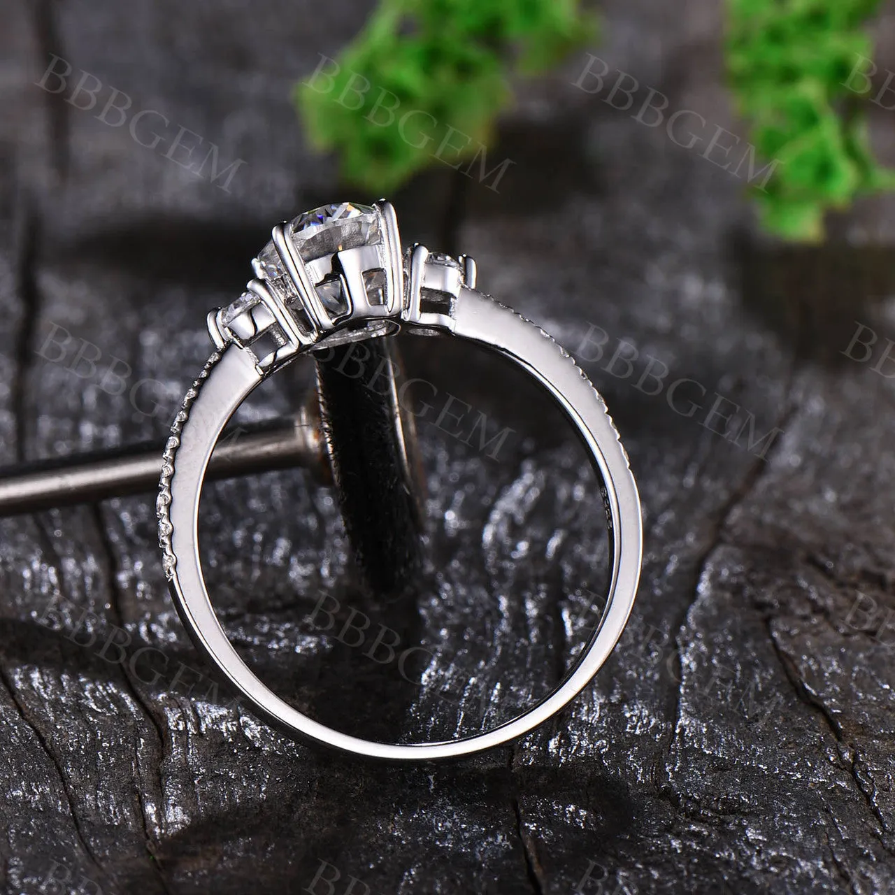 1.5CT Three Stone Oval Cut Moissanite Engagement Ring Solid White Gold