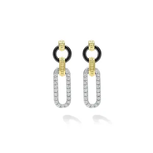 18K Gold and Black Ceramic Diamond Link Drop Earrings