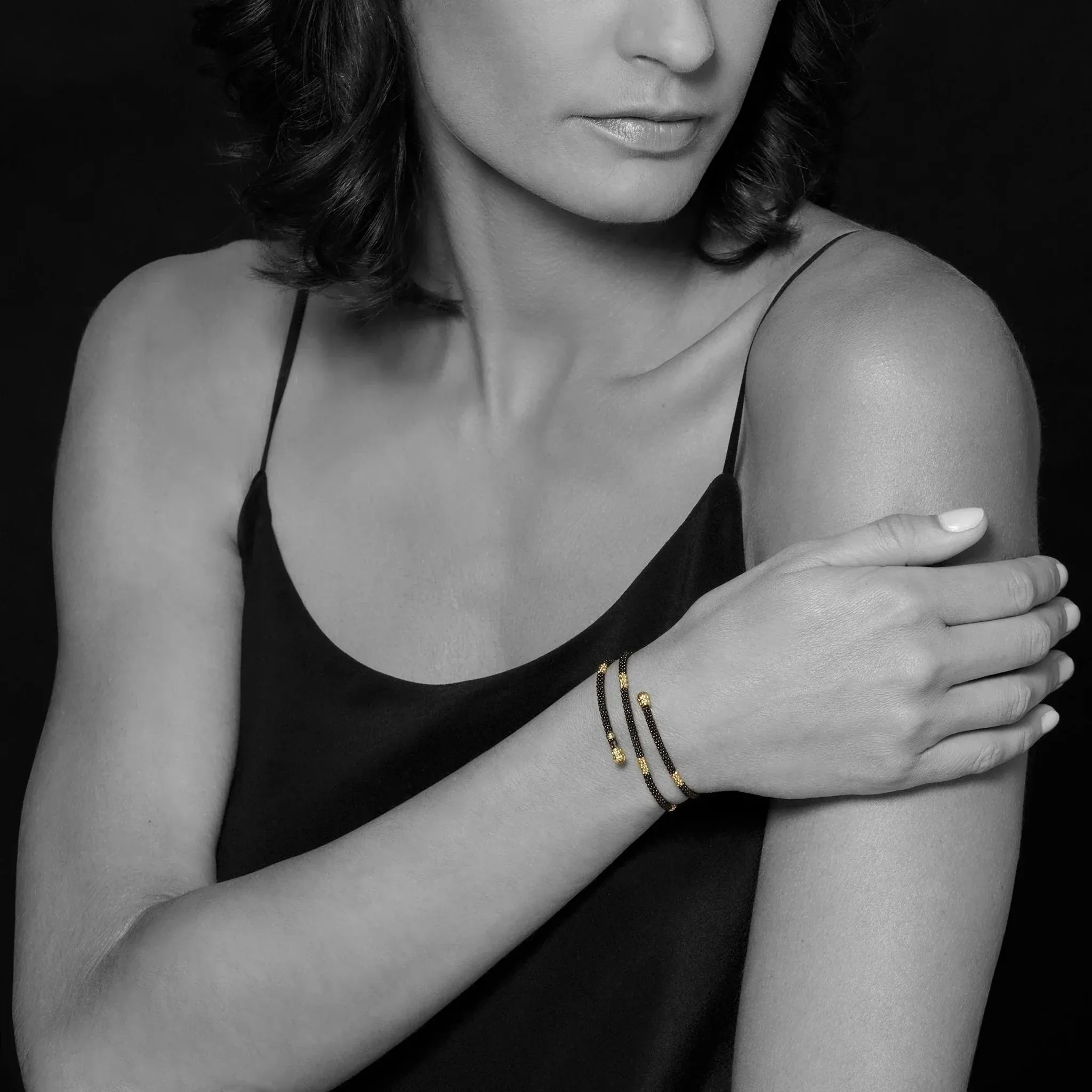 18K Gold Small Station Ceramic Wrap Bracelet