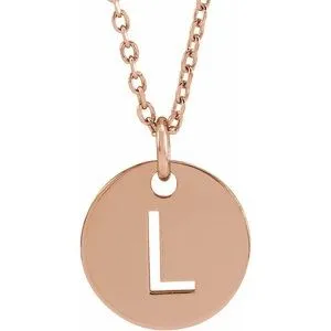 18K Rose Gold-Plated Sterling Silver Initial L 10 mm Disc 16-18" Necklace