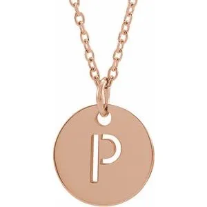 18K Rose Gold-Plated Sterling Silver Initial P 10 mm Disc 16-18" Necklace