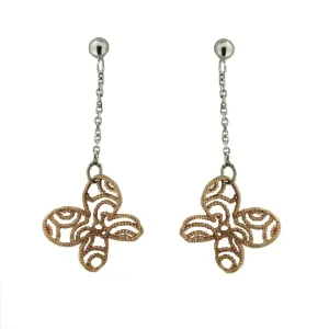 18k White Gold and Pink gold  butterfly dangle earrings