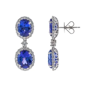 18k White Gold Oval Cut Tanzanite and Diamond Dangle Earrings