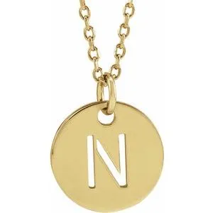 18K Yellow Gold-Plated Sterling Silver Initial N 10 mm Disc 16-18" Necklace