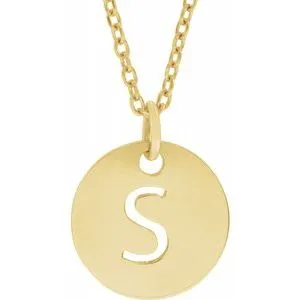 18K Yellow Gold-Plated Sterling Silver Initial S 10 mm Disc 16-18" Necklace