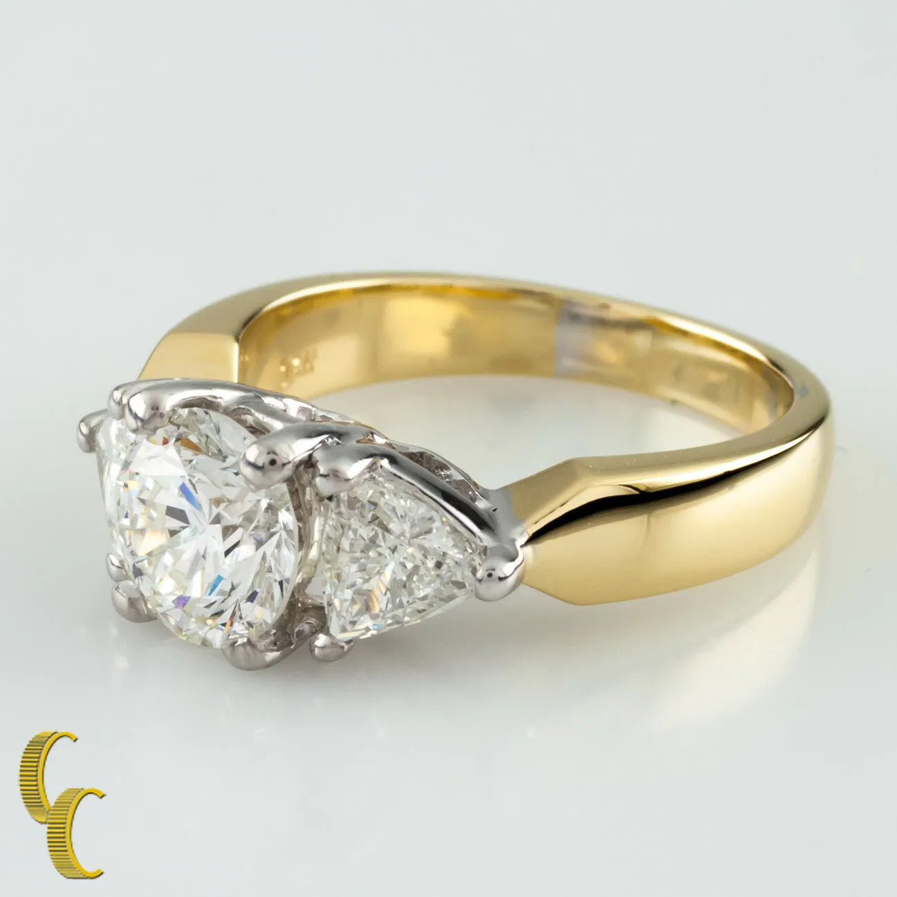 1.91 Carat Round Diamond 3-Stone 18k White & Yellow Gold Engagement Ring size 5