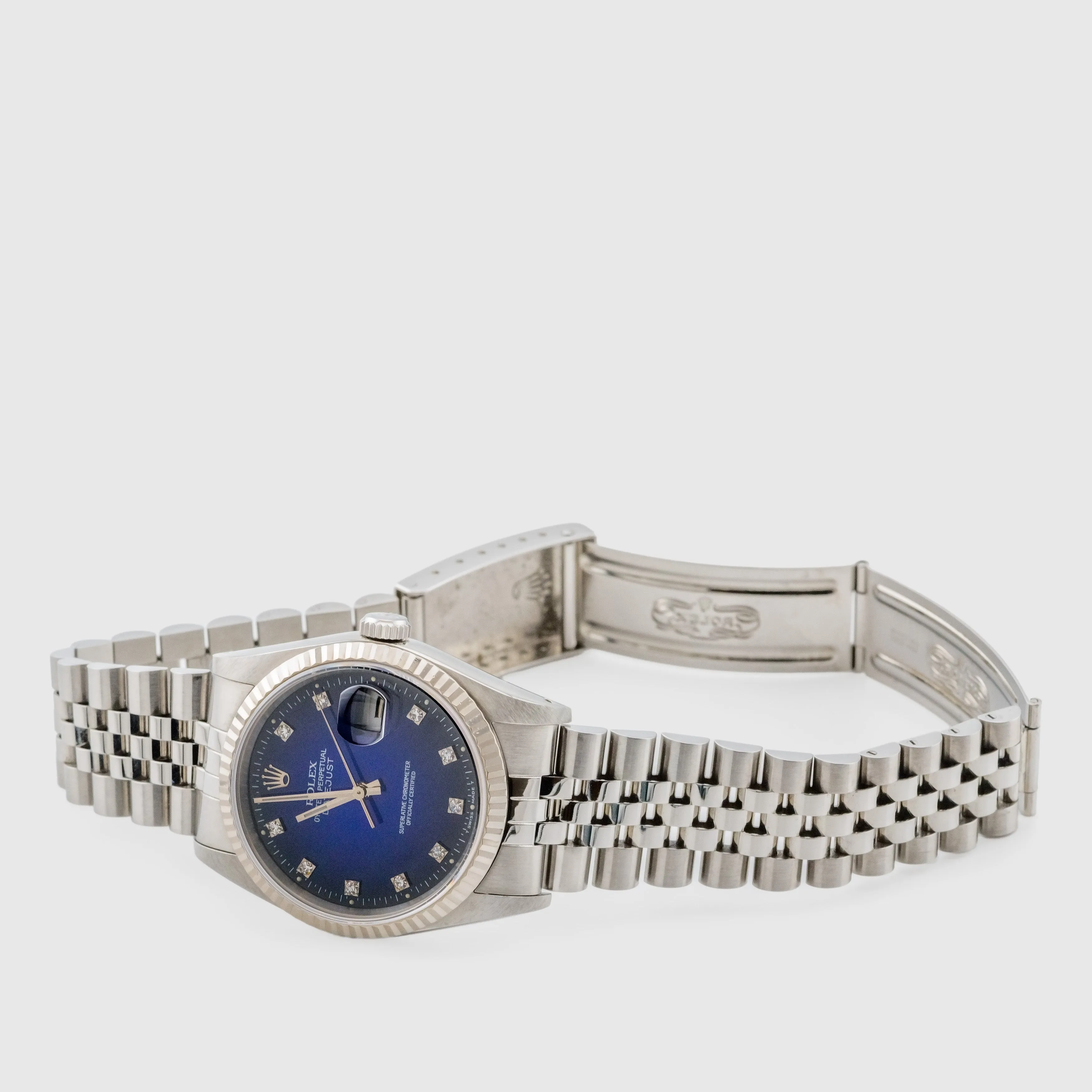 1990 Rolex Datejust Blue Vignette Diamond Dial Ref. 16234 (with Box & Papers)