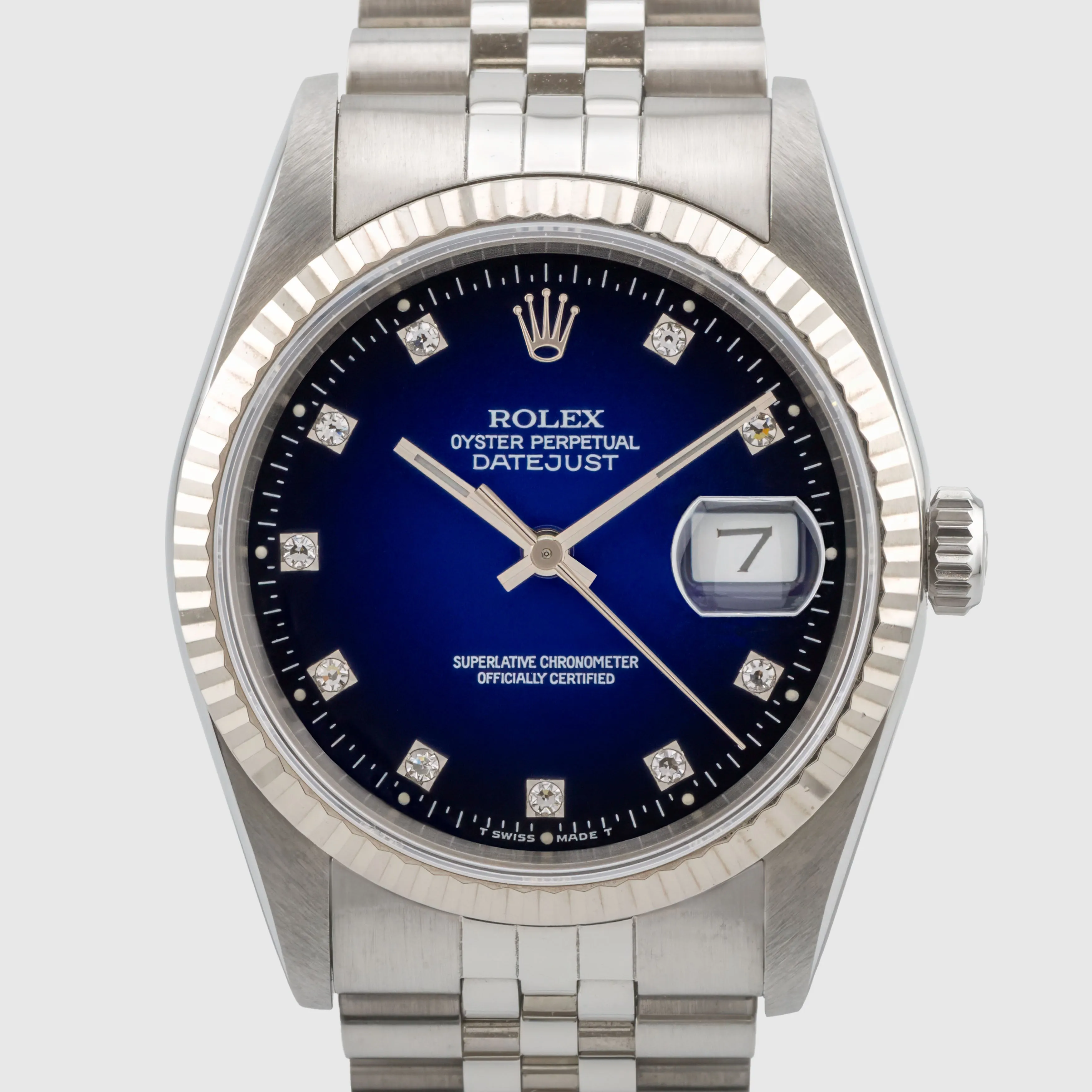 1990 Rolex Datejust Blue Vignette Diamond Dial Ref. 16234 (with Box & Papers)