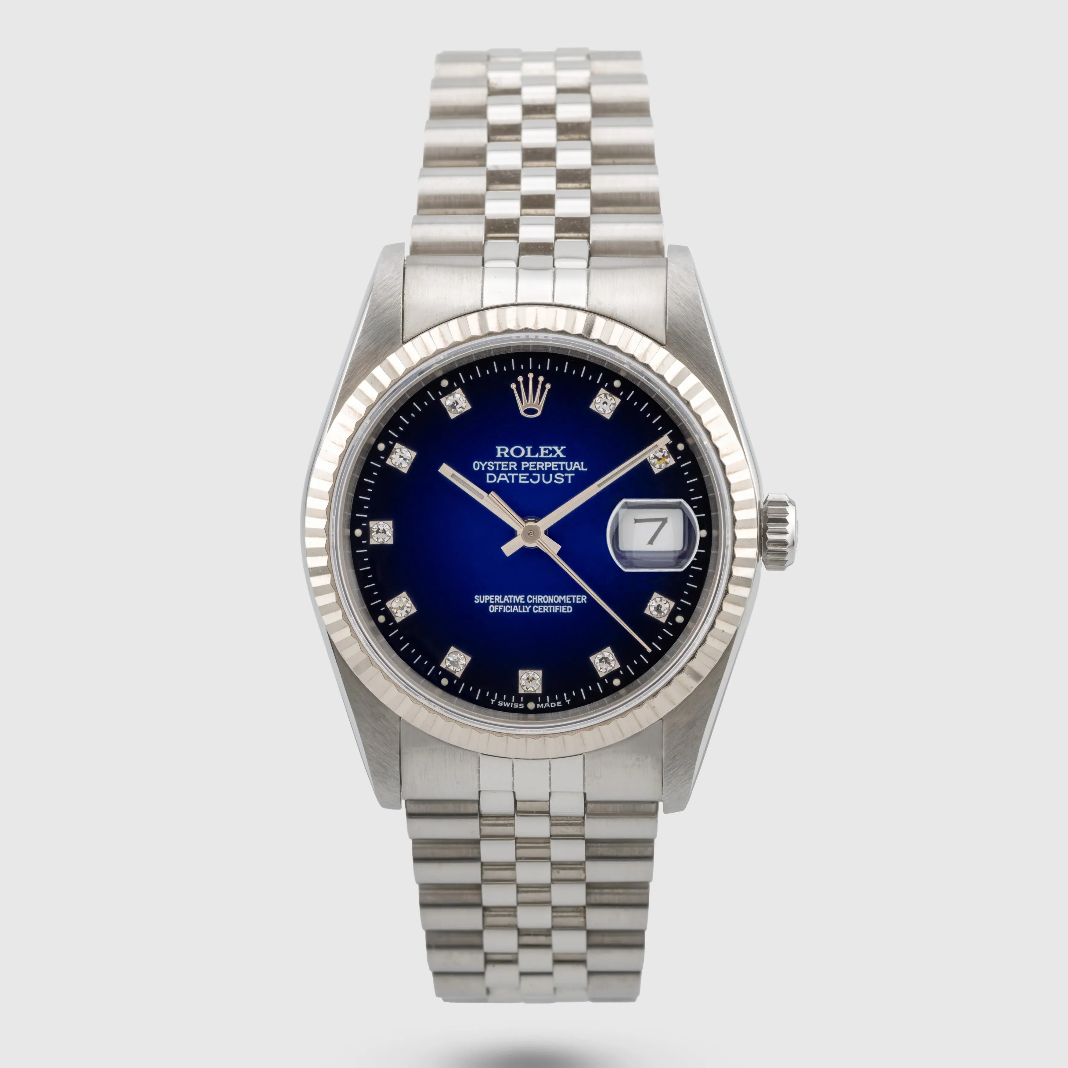 1990 Rolex Datejust Blue Vignette Diamond Dial Ref. 16234 (with Box & Papers)