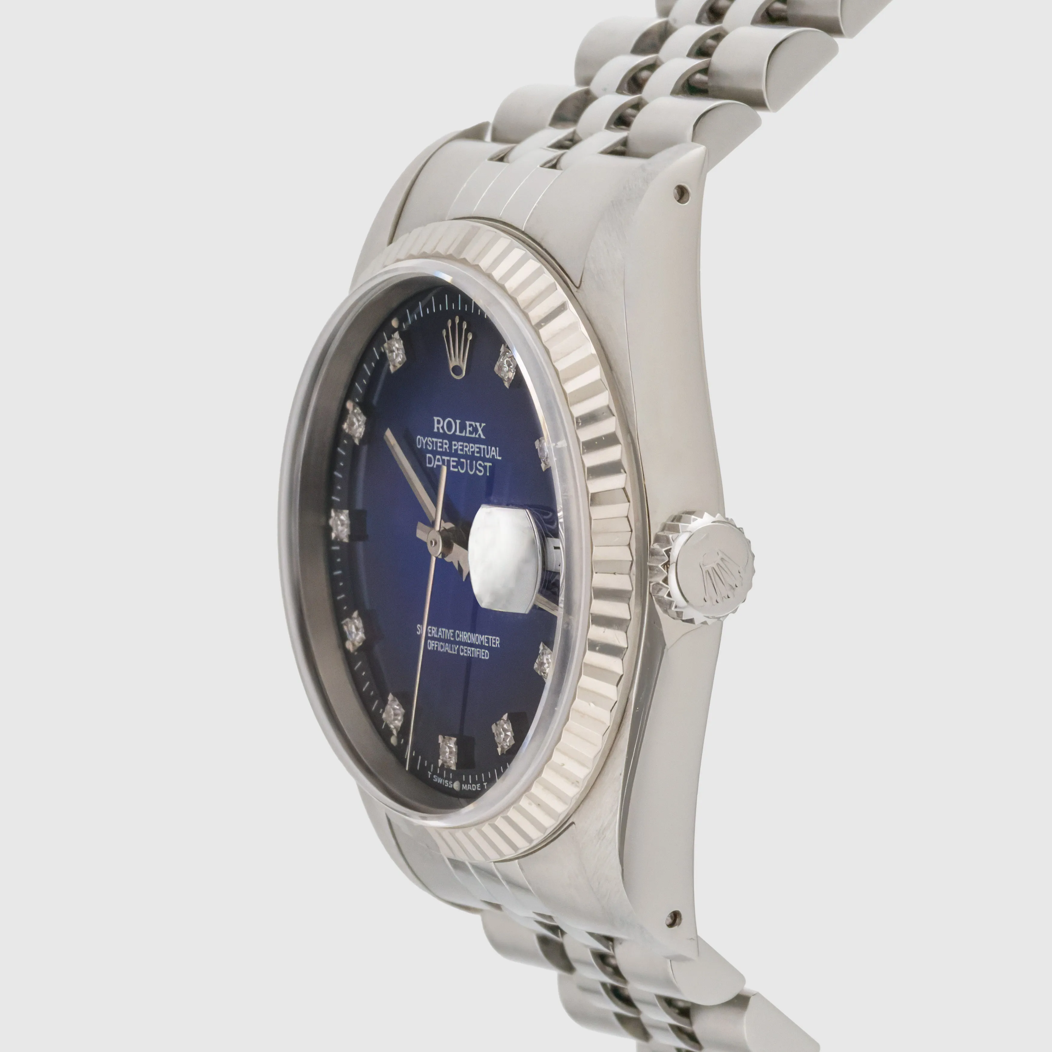 1990 Rolex Datejust Blue Vignette Diamond Dial Ref. 16234 (with Box & Papers)