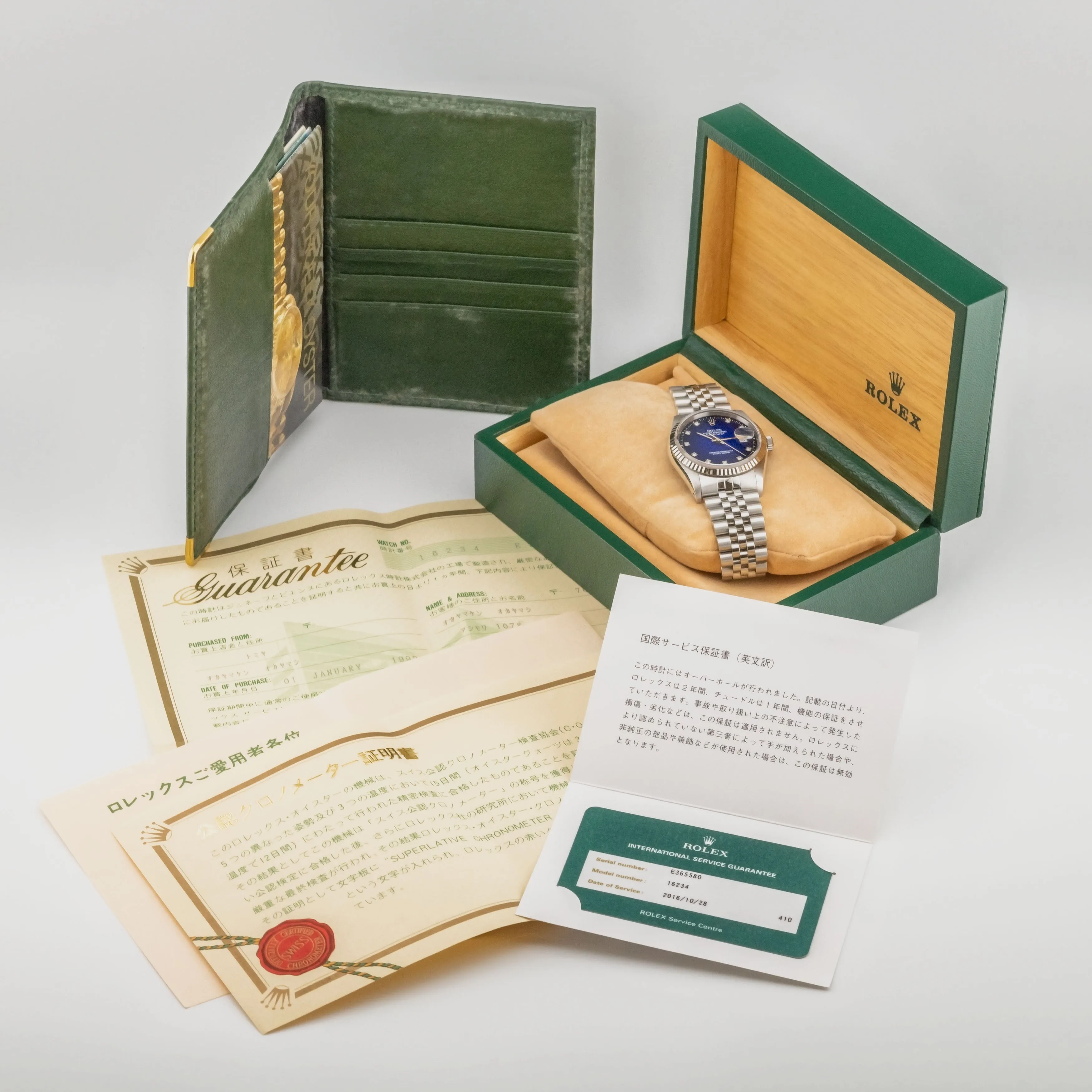 1990 Rolex Datejust Blue Vignette Diamond Dial Ref. 16234 (with Box & Papers)
