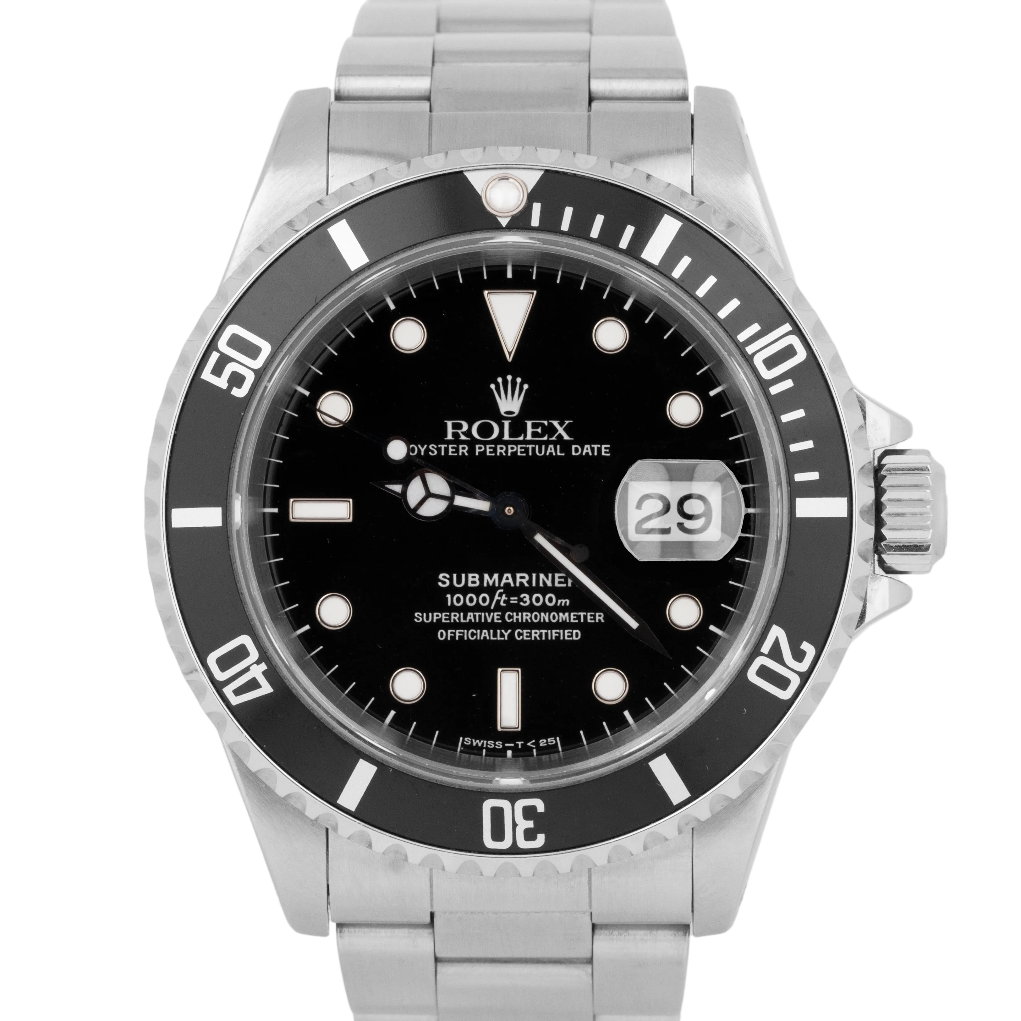 1998 PAPERS Rolex Submariner Date Black Stainless Steel Oyster Watch 16610 B P