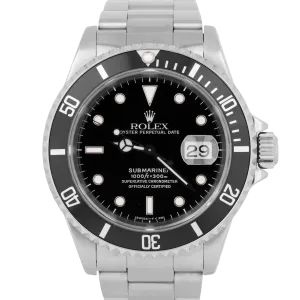 1998 PAPERS Rolex Submariner Date Black Stainless Steel Oyster Watch 16610 B P