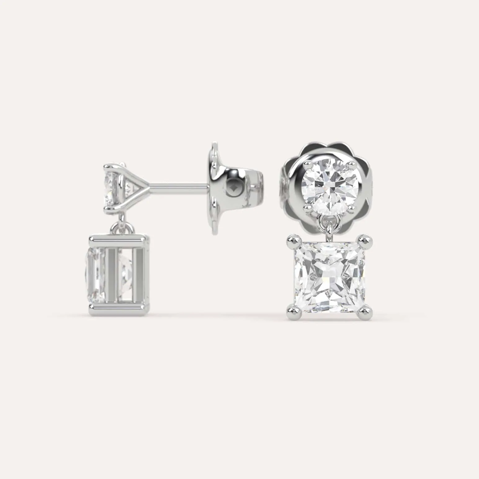 2 carat Princess Diamond Drop Earrings