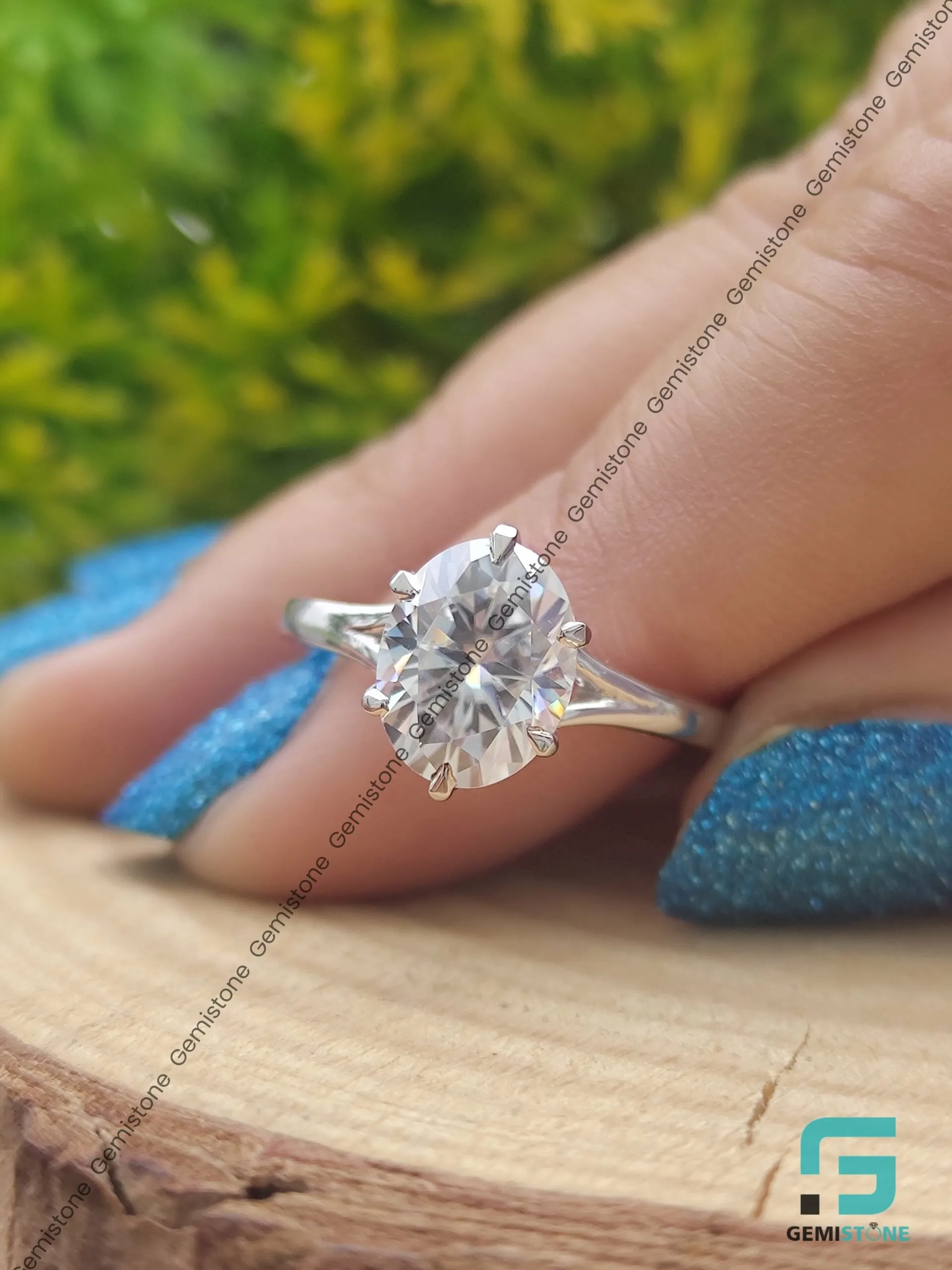 2 Ct Oval Cut Moissanite Wedding 6 Prong Tulip Setting Ring