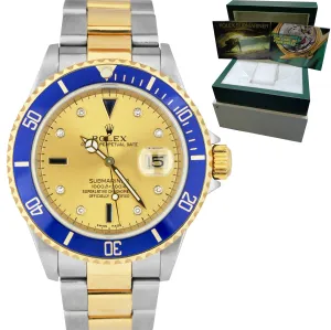 2002 Rolex Submariner Serti Sapphire Diamond Champagne Dial 16613 Two-Tone Watch