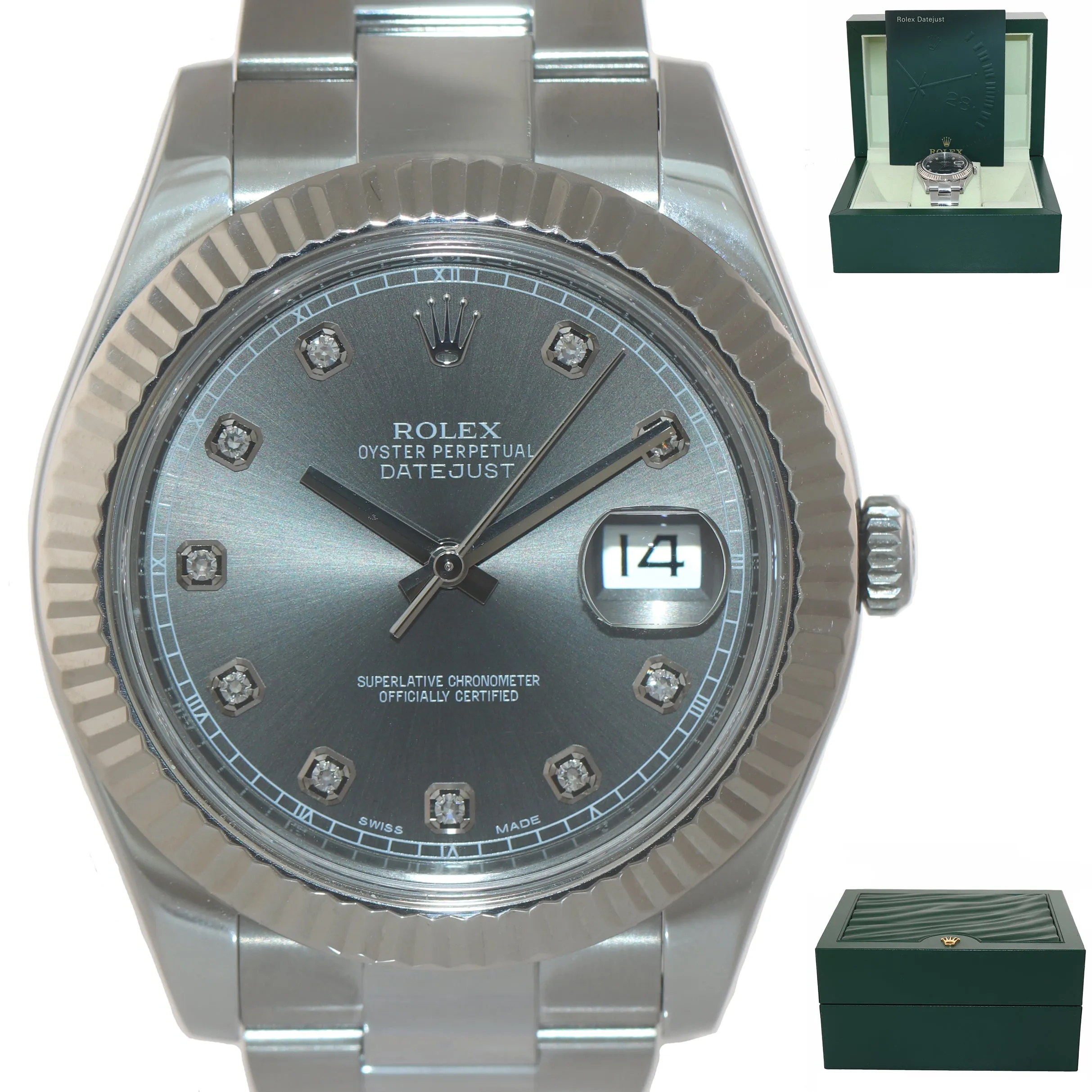 2017 Rolex Datejust 2 41MM Rhodium Diamond 116334 18K White Gold Fluted Watch