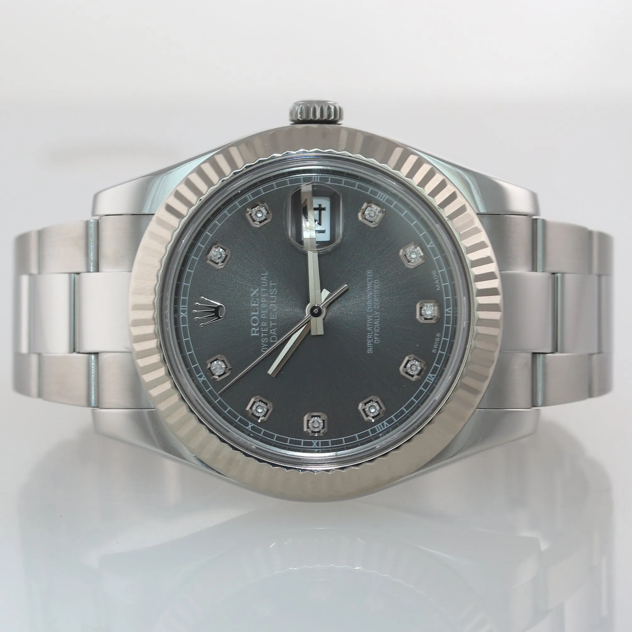 2017 Rolex Datejust 2 41MM Rhodium Diamond 116334 18K White Gold Fluted Watch