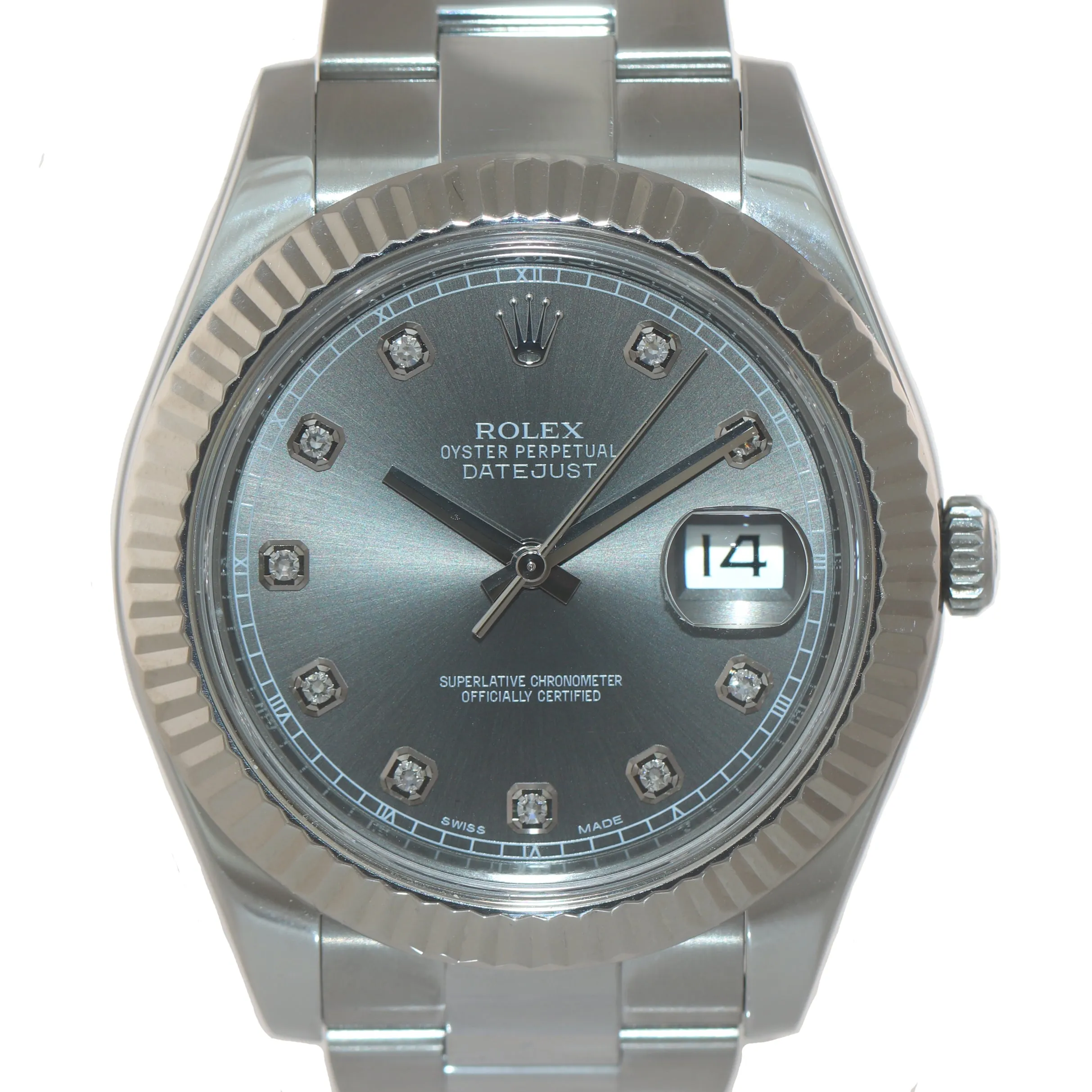 2017 Rolex Datejust 2 41MM Rhodium Diamond 116334 18K White Gold Fluted Watch