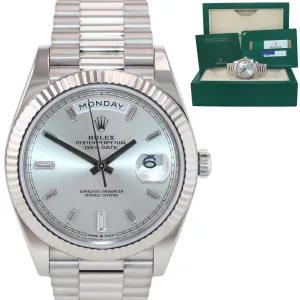 2020 PAPERS Rolex Day Date 40 White Gold President Silver Diamond 228239 Watch