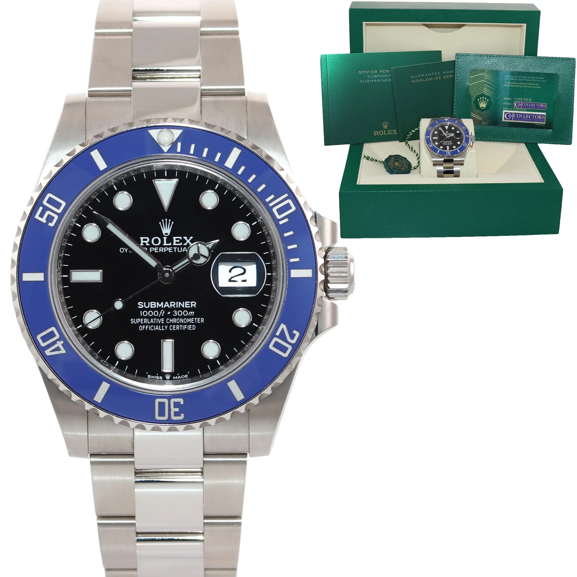 2021 NEW PAPERS Rolex Submariner Blue Smurf 126619 White Gold Watch Box