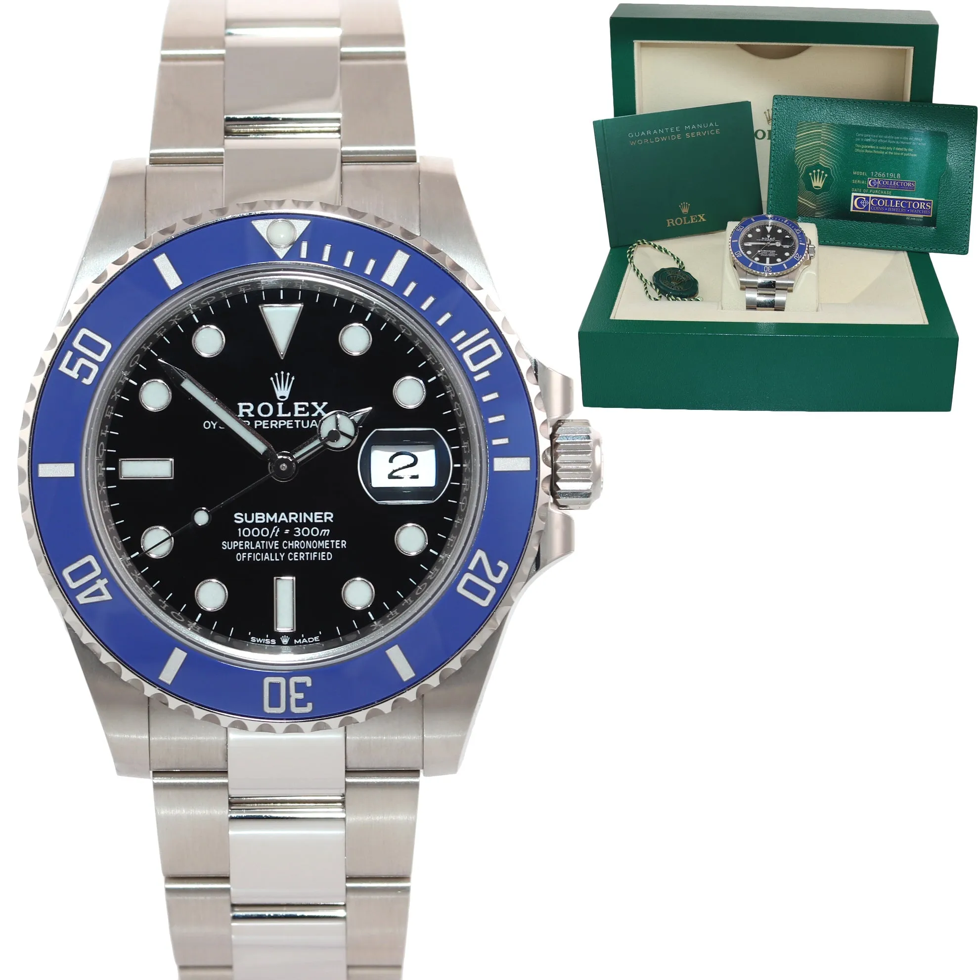 2021 NEW PAPERS Rolex Submariner Blue Smurf 126619 White Gold Watch Box