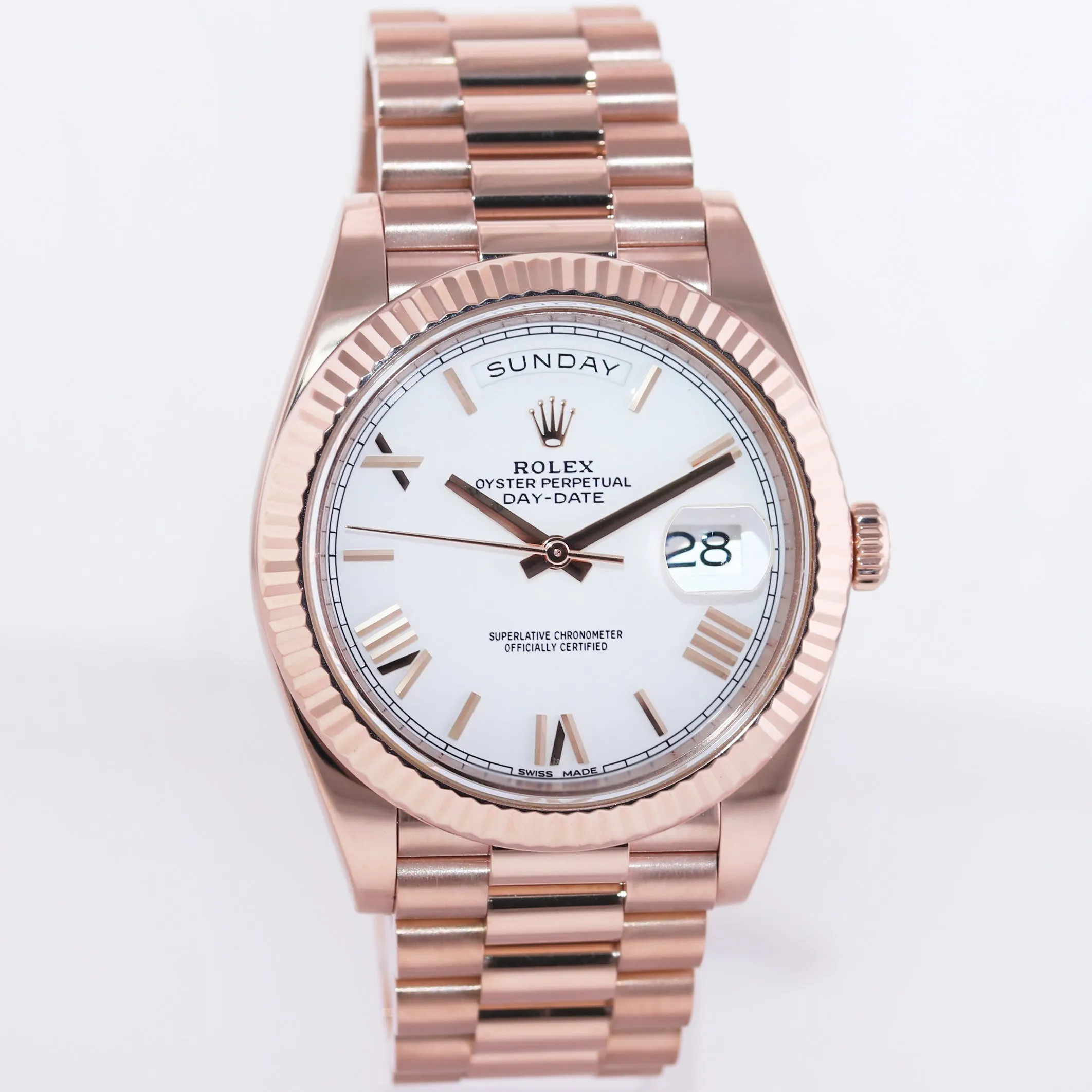 2023 NEW PAPERS Rolex President 40mm Rose Gold White Roman 228235 Watch Box