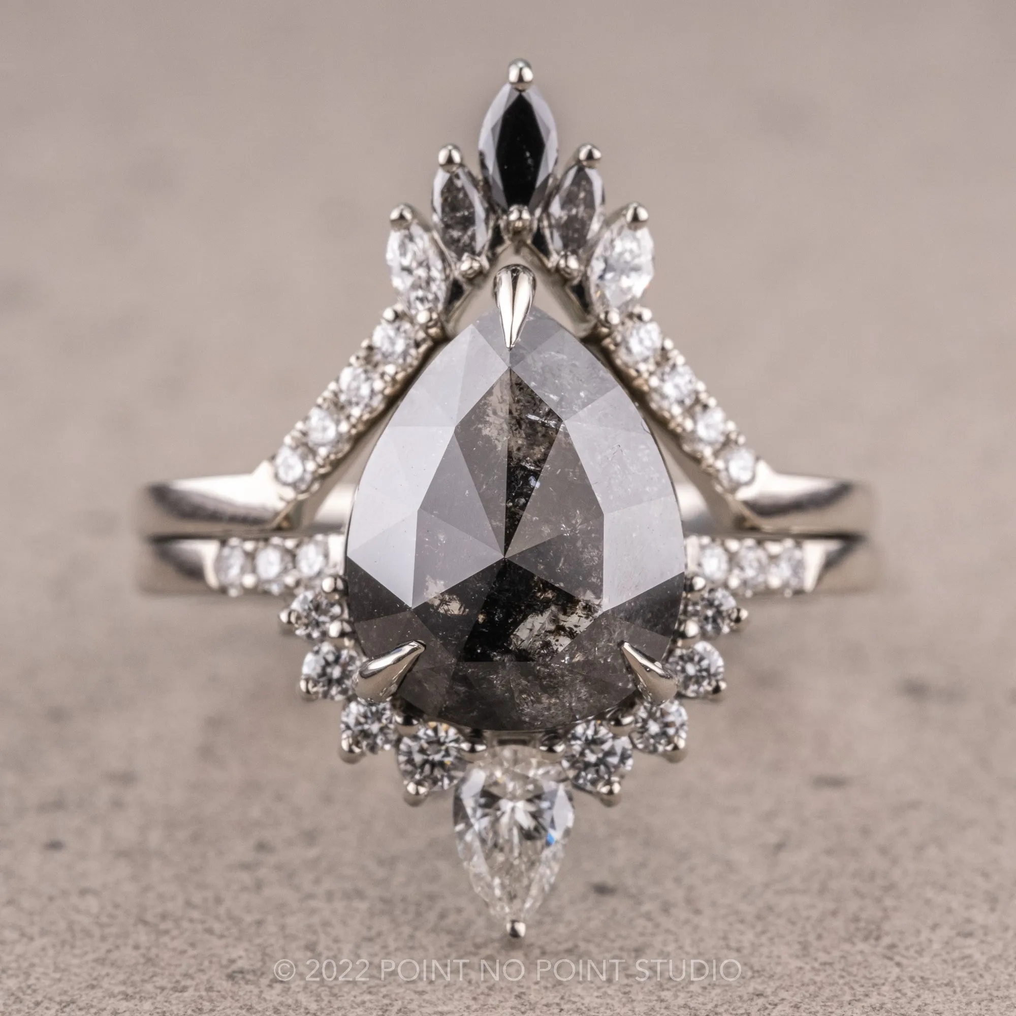 2.69 Carat Salt and Pepper Pear Diamond Engagement Ring, Avaline Setting, 14K White Gold