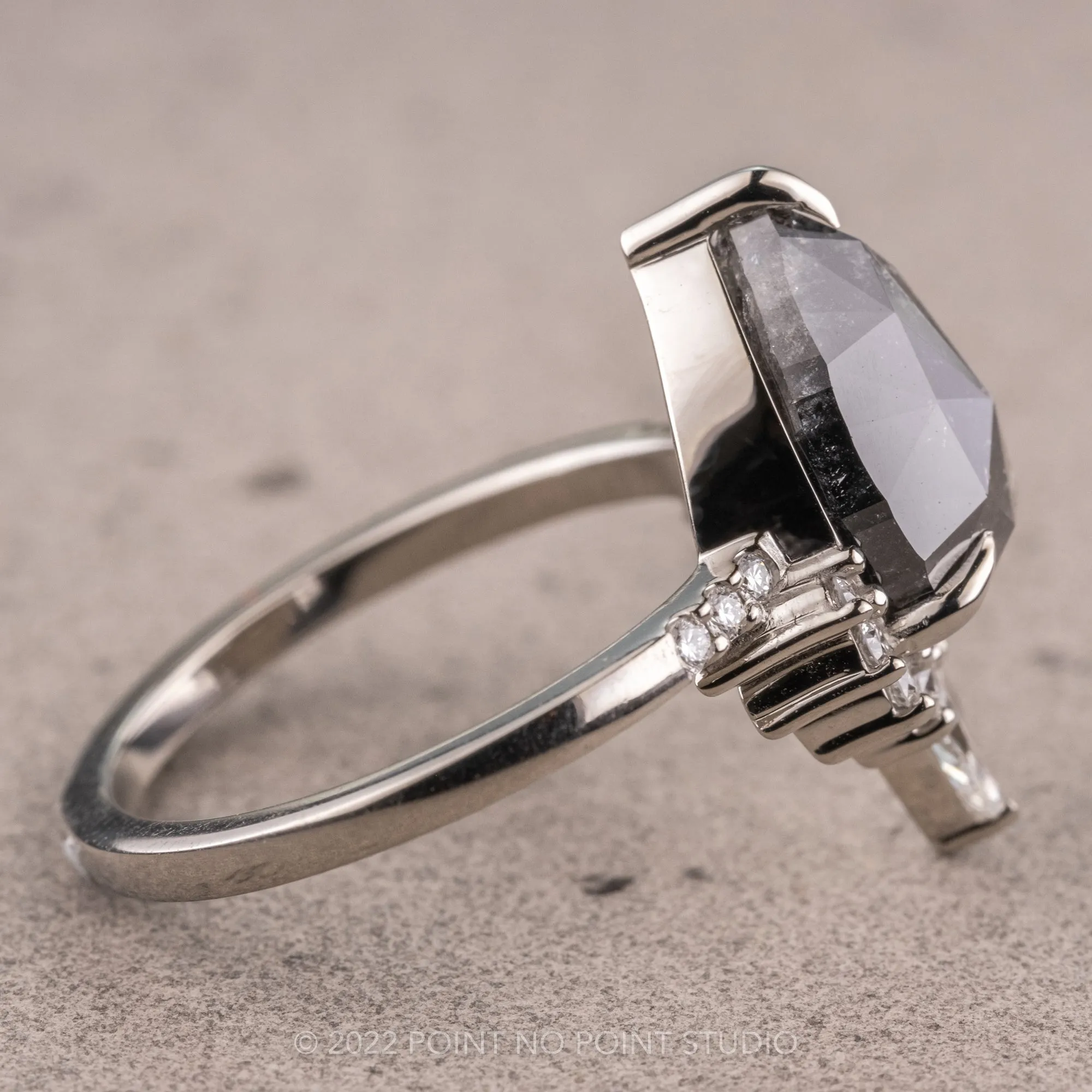 2.69 Carat Salt and Pepper Pear Diamond Engagement Ring, Avaline Setting, 14K White Gold