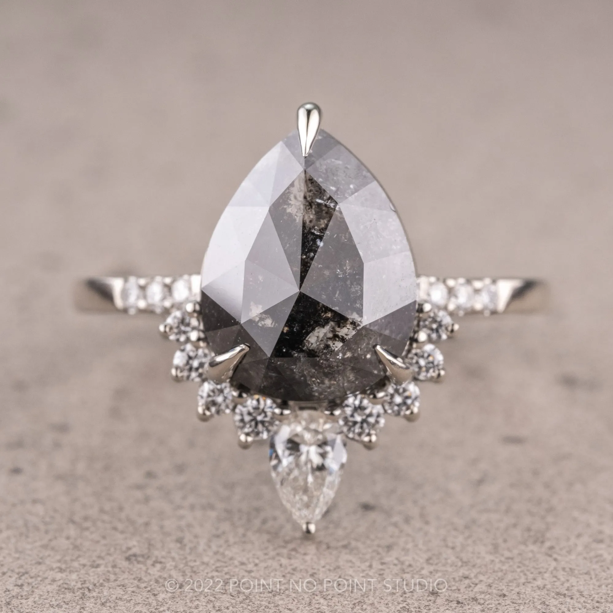 2.69 Carat Salt and Pepper Pear Diamond Engagement Ring, Avaline Setting, 14K White Gold