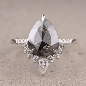 2.69 Carat Salt and Pepper Pear Diamond Engagement Ring, Avaline Setting, 14K White Gold
