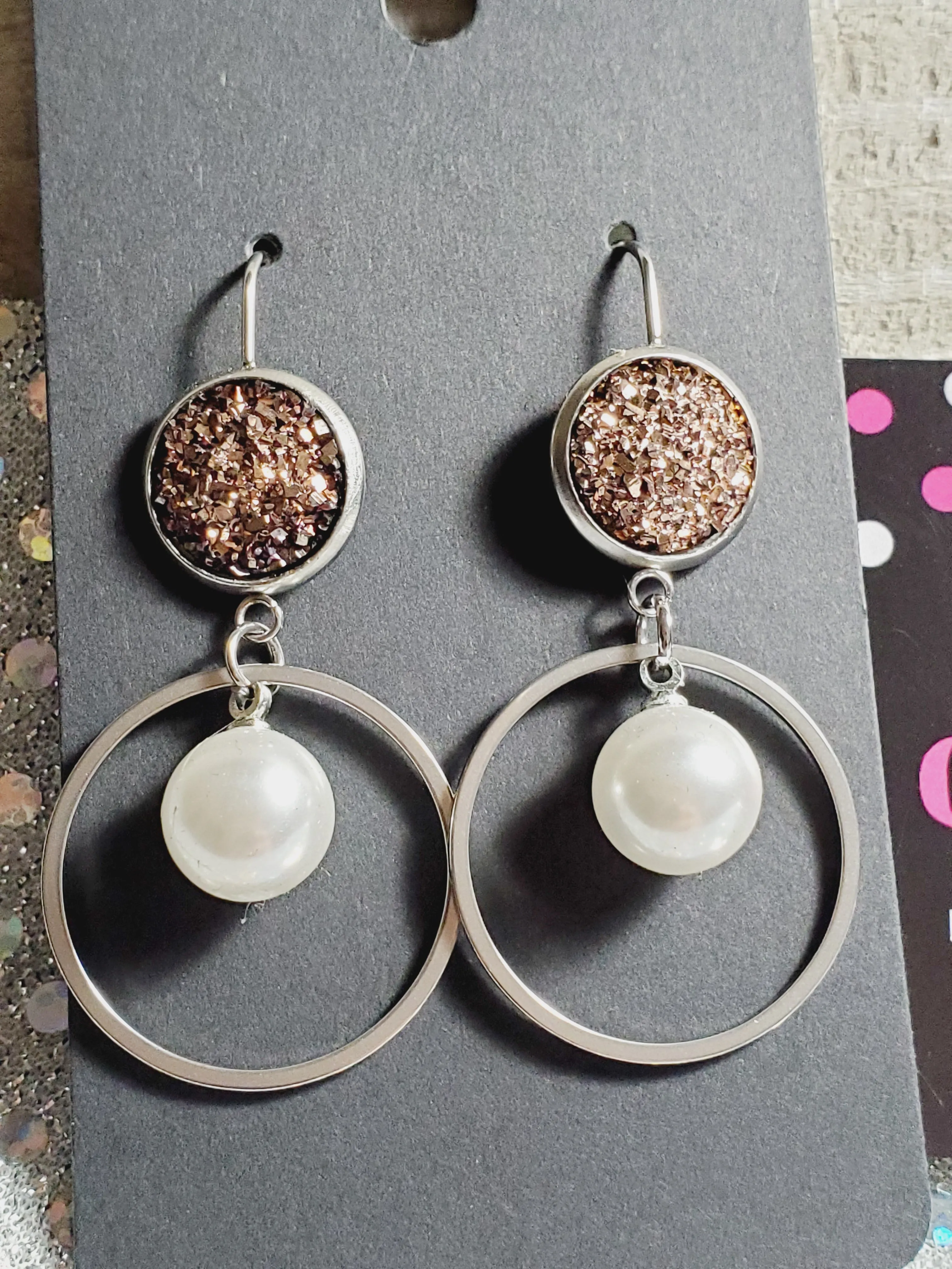 282 Rosegold Dangle Earrings with Pearl