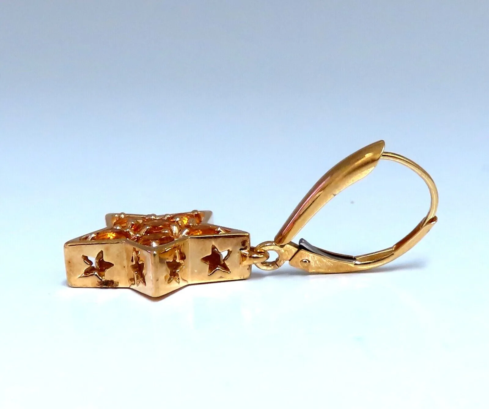 2ct Natural Citrine Star Dangle Earrings 14kt