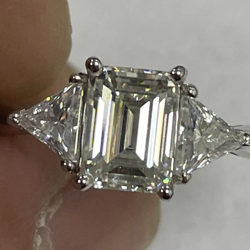 3 Carat Moissanite Wedding Ring, Emerald/Radiant Cut Statement Ring-RM021