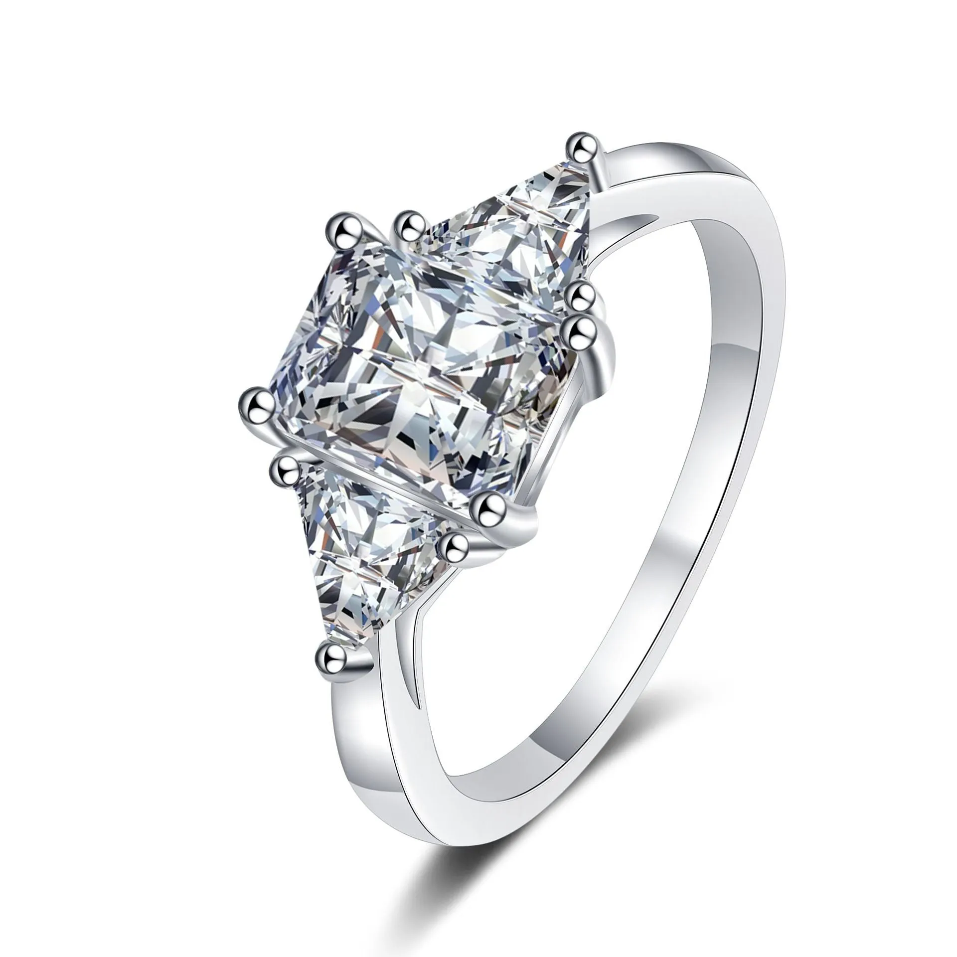 3 Carat Moissanite Wedding Ring, Emerald/Radiant Cut Statement Ring-RM021