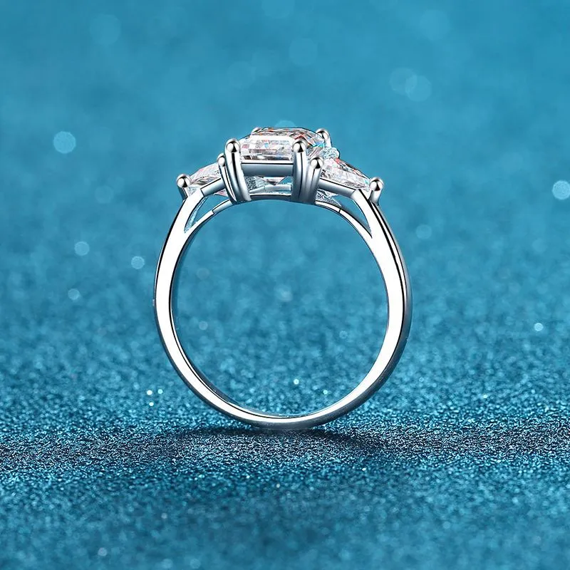 3 Carat Moissanite Wedding Ring, Emerald/Radiant Cut Statement Ring-RM021