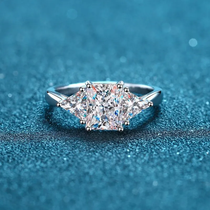 3 Carat Moissanite Wedding Ring, Emerald/Radiant Cut Statement Ring-RM021