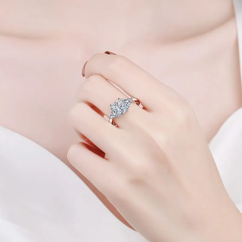 3 Carat Moissanite Wedding Ring, Emerald/Radiant Cut Statement Ring-RM021