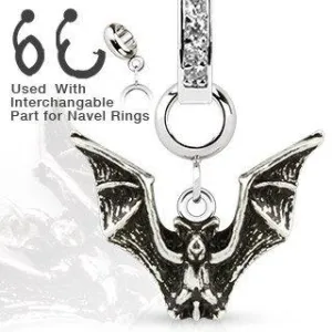 316L Stainless Steel Vintage Bat Dangle Charm for Navel Rings, Dermal Anchors Labret cz top not included