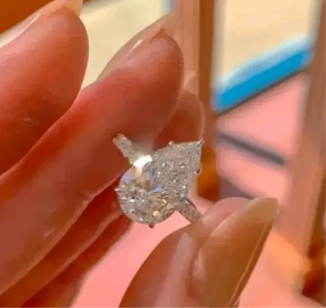 3Ct Pear Cut Cubic Zirconia Engagement Ring Silver Plated Finish Size 7-8