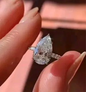 3Ct Pear Cut Cubic Zirconia Engagement Ring Silver Plated Finish Size 7-8