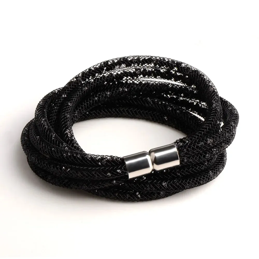 4 Layers Mesh Magnetic Clasp Double Wrap Crystal Bracelet