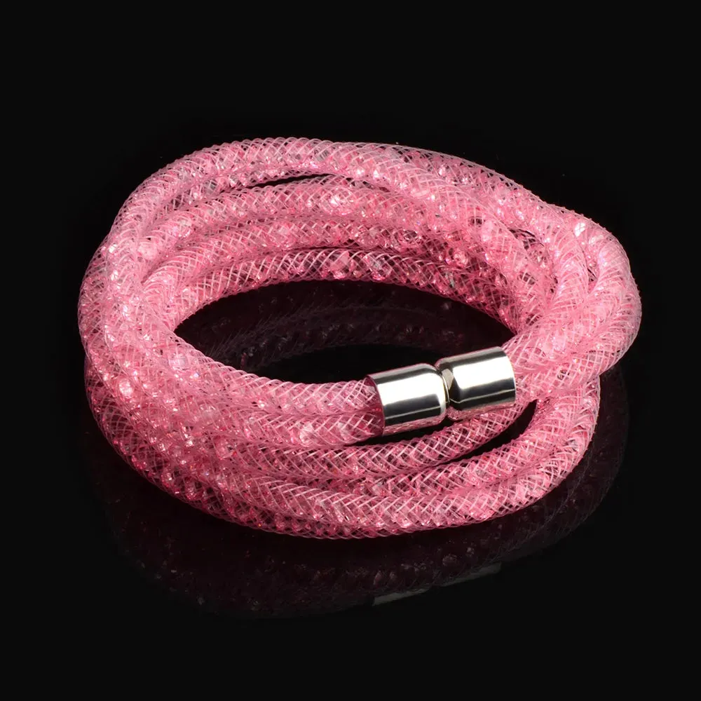 4 Layers Mesh Magnetic Clasp Double Wrap Crystal Bracelet