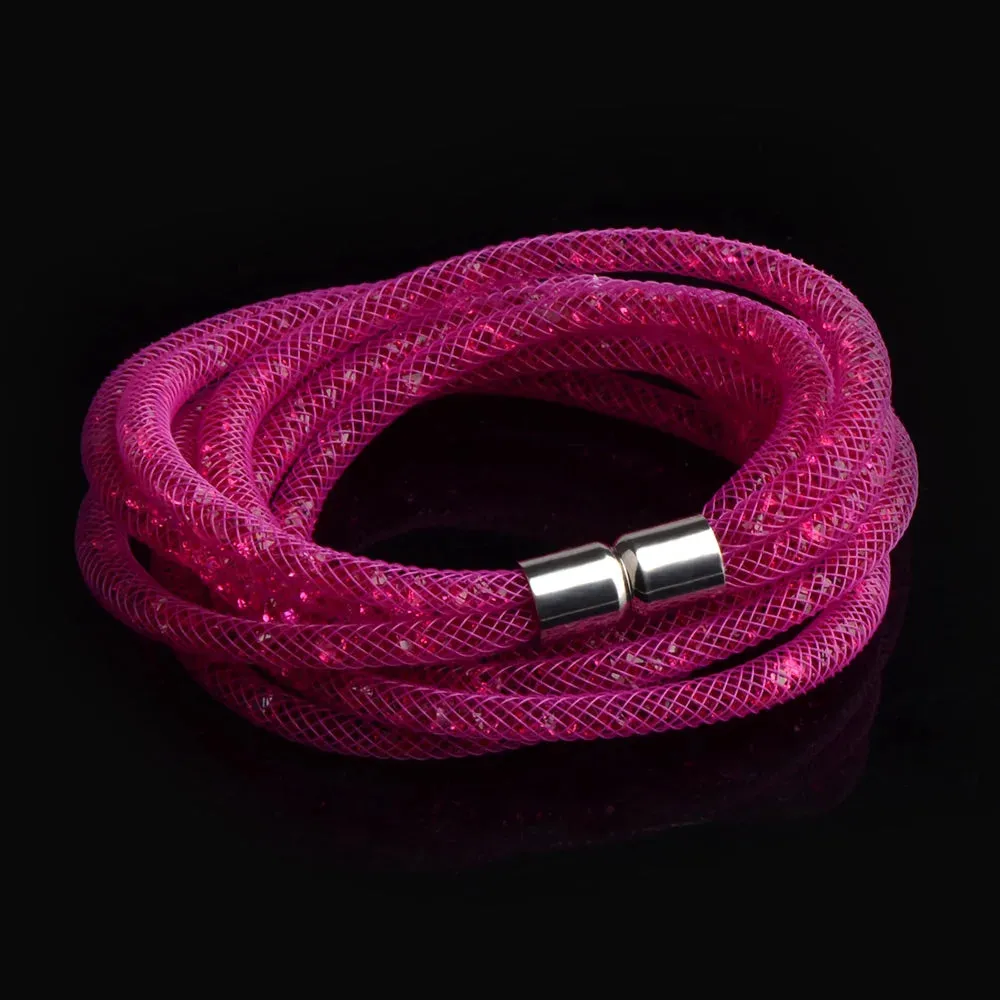 4 Layers Mesh Magnetic Clasp Double Wrap Crystal Bracelet
