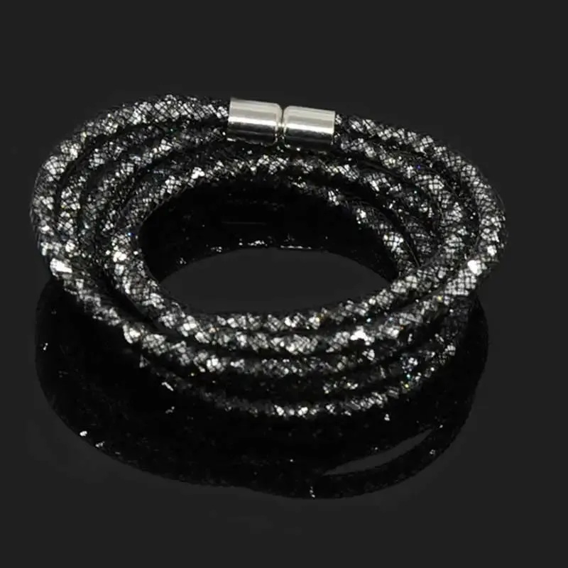 4 Layers Mesh Magnetic Clasp Double Wrap Crystal Bracelet