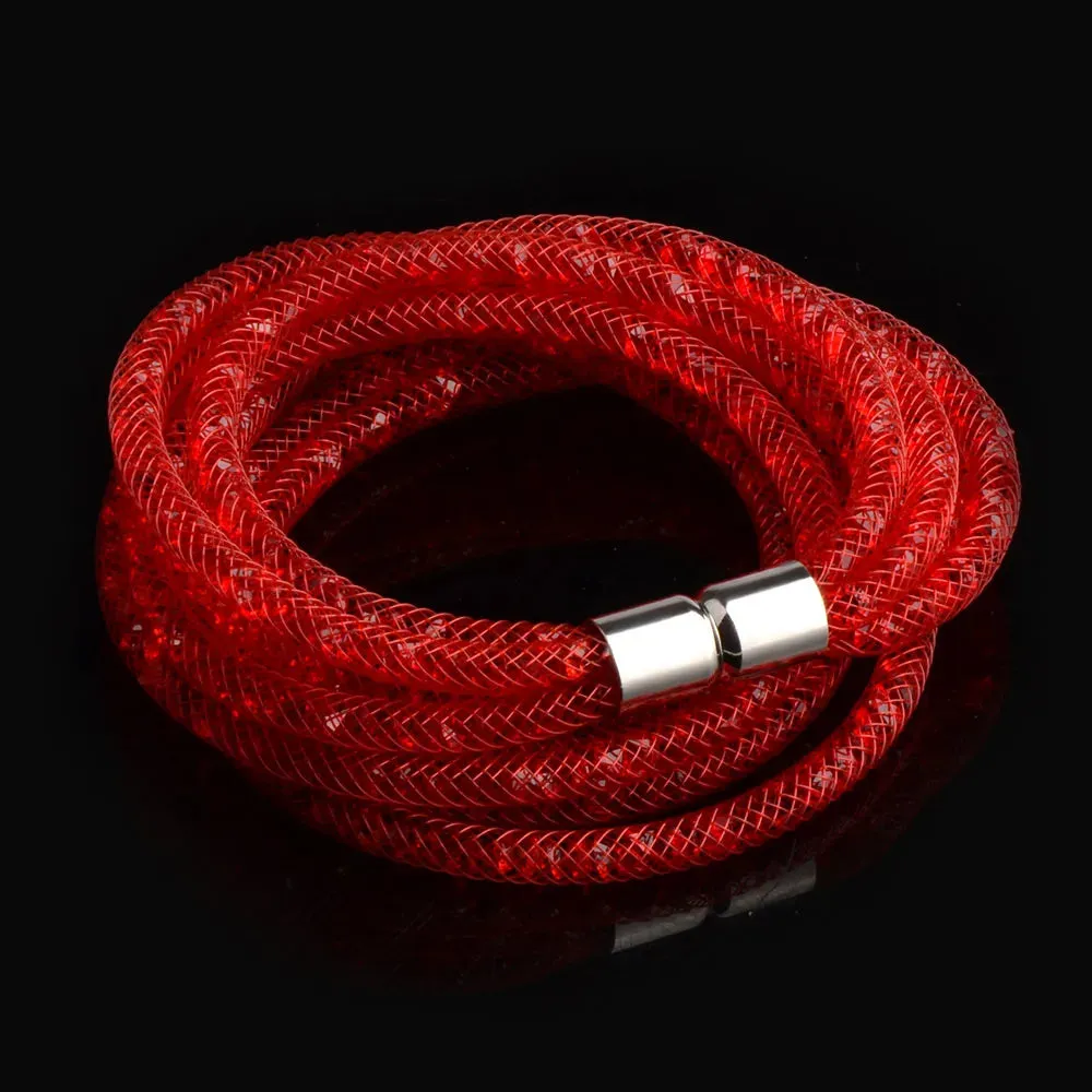 4 Layers Mesh Magnetic Clasp Double Wrap Crystal Bracelet