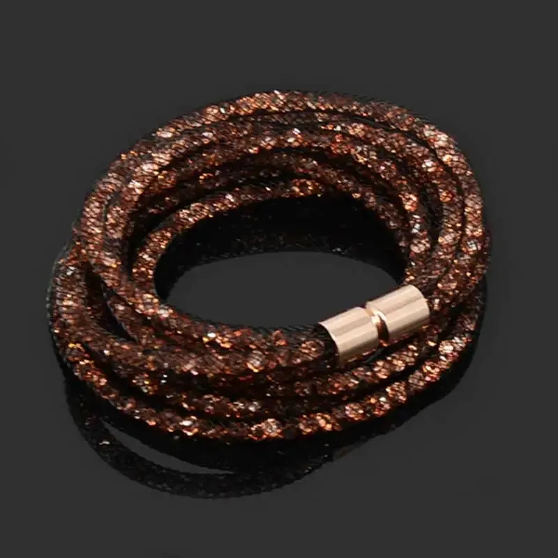 4 Layers Mesh Magnetic Clasp Double Wrap Crystal Bracelet